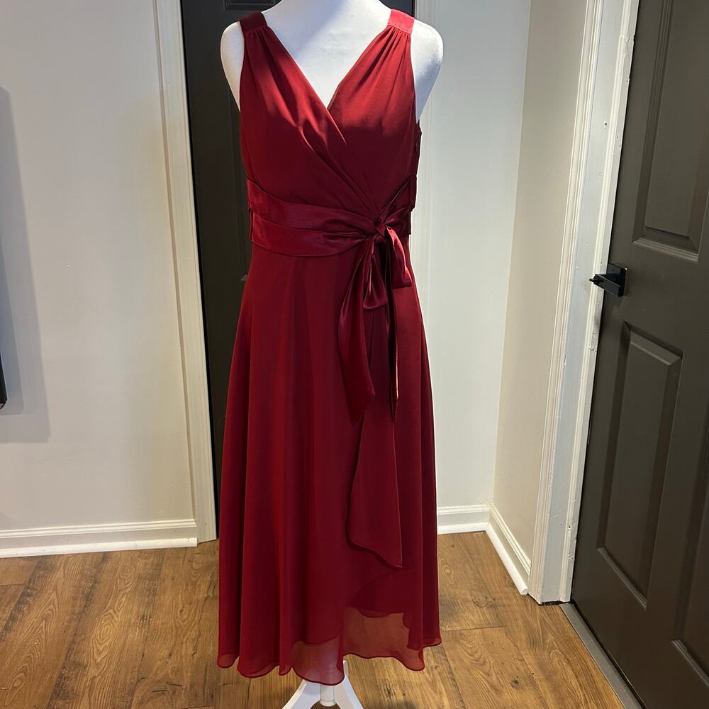 EVA PICONE Sz 8 Burgandy Chiffon V Neck Satin Sash Flowy Fairy Babydoll Event